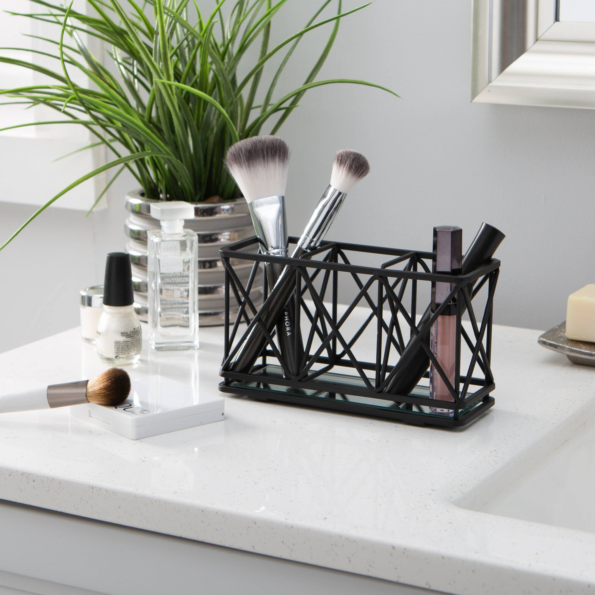Home Details 3-Compartment Cosmetic Brush & Pencil Holder